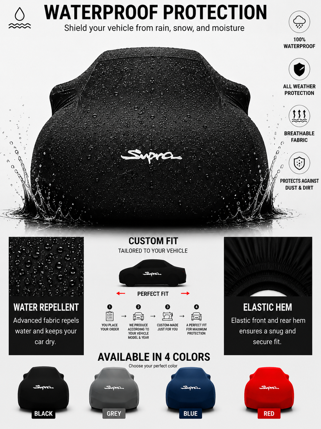 Supra maßgefertigte Outdoor-Autoabdeckung